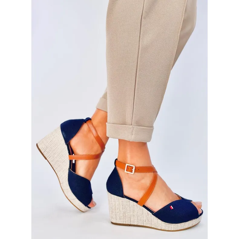 Open toe wedge sandals from Berna Navy blue