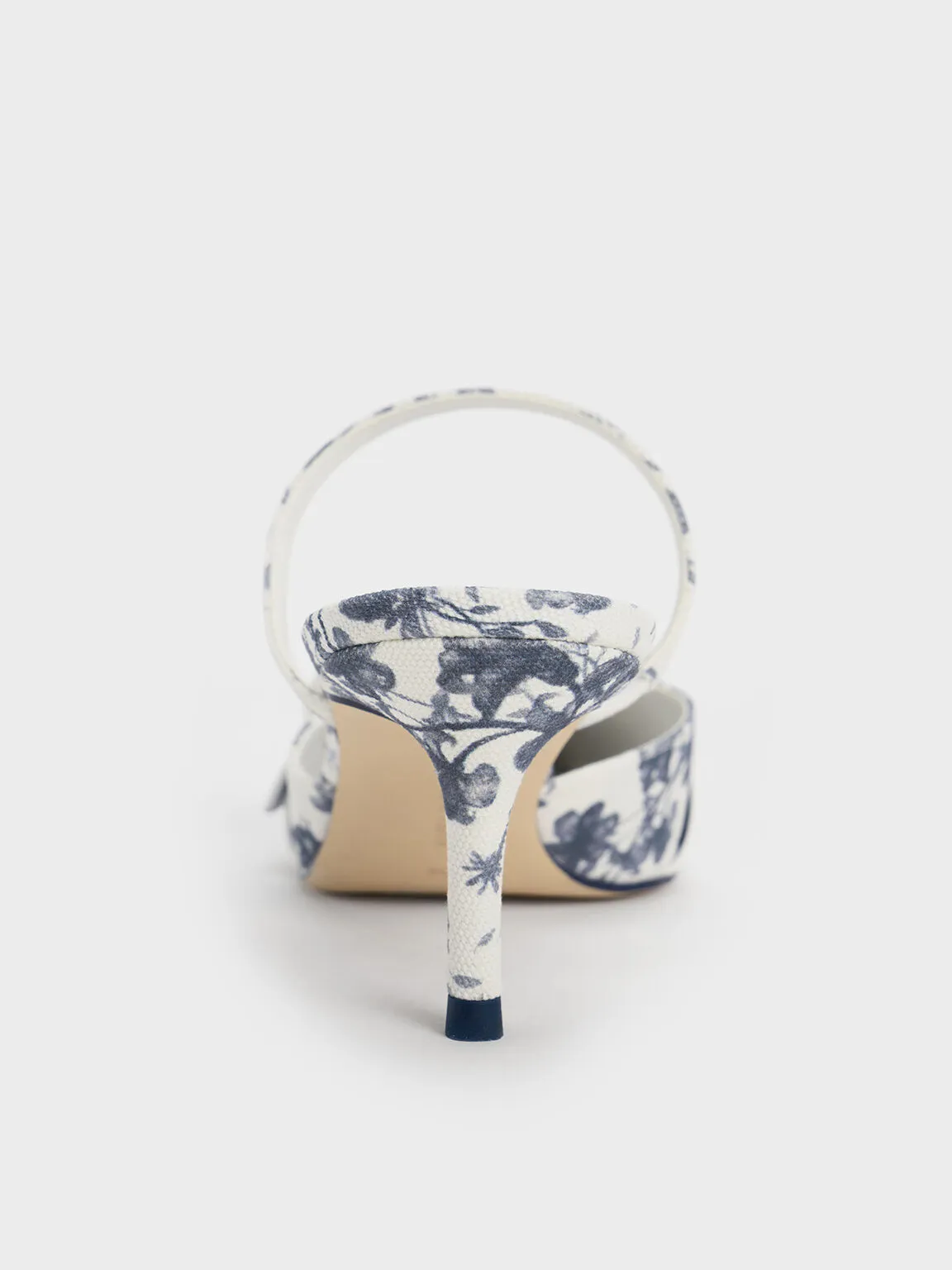 Oval-Buckle Floral-Print Pointed-Toe Mules - Dark Blue