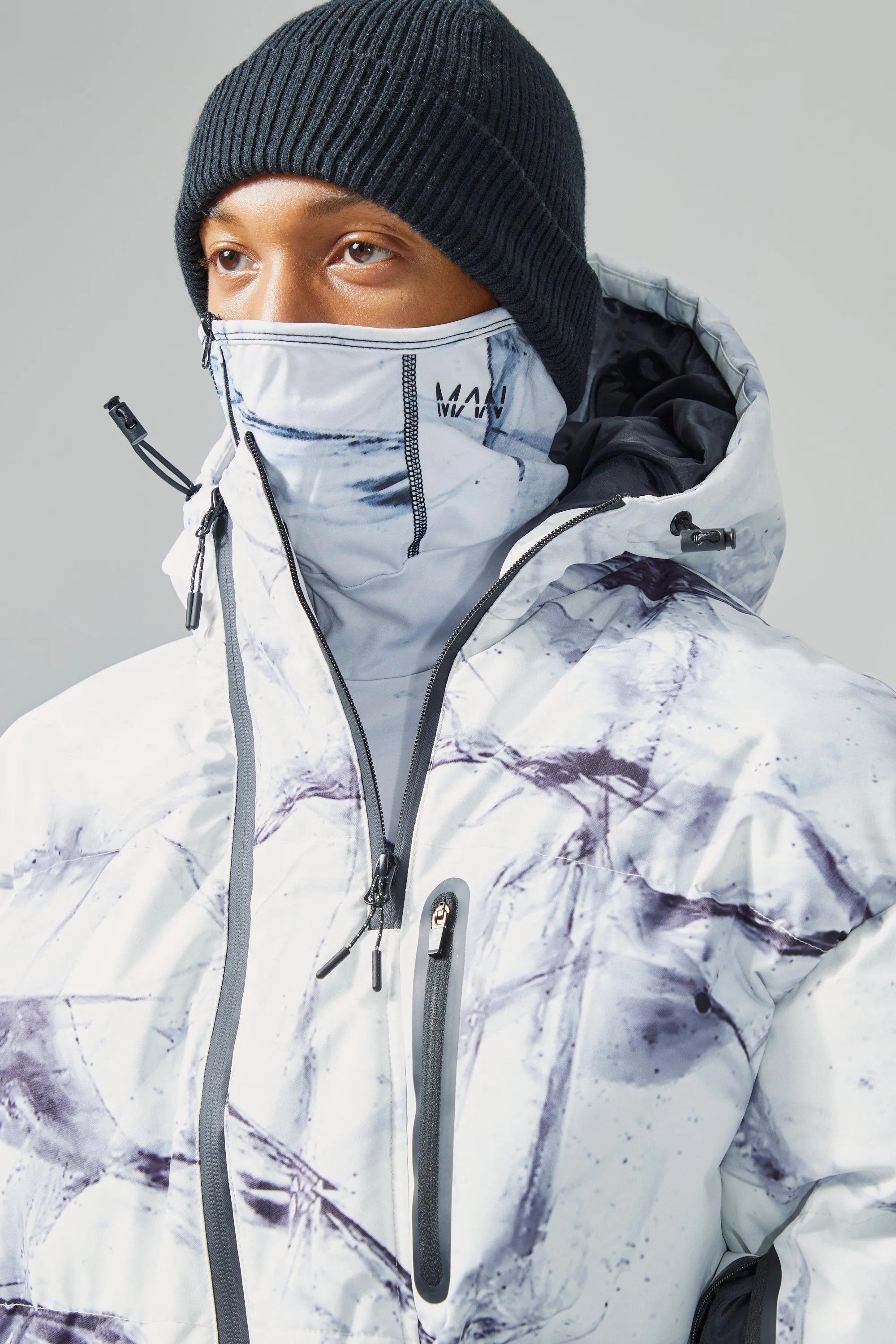 Oversized Abstract Print Ski Puffer Jacket