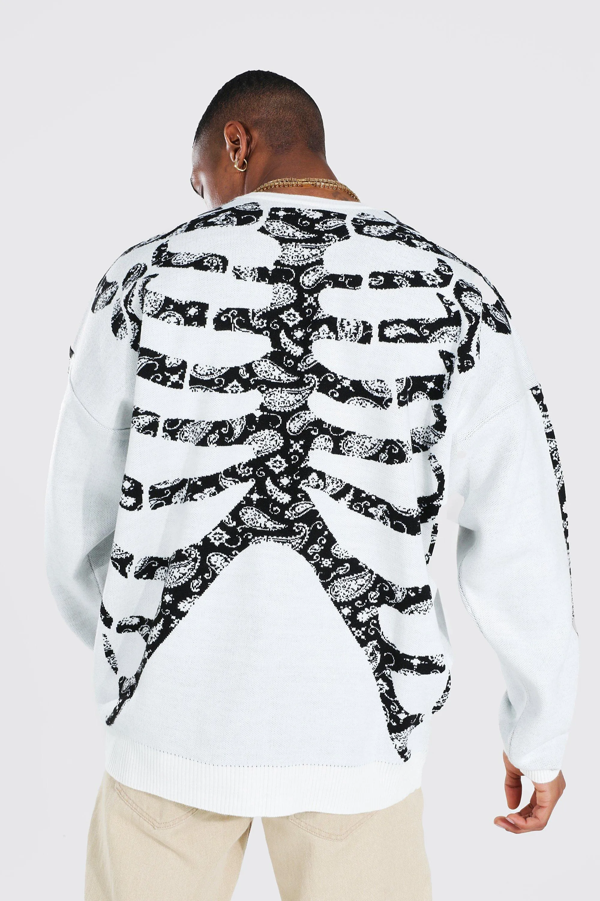 Oversized Bandana Skeleton Jumper | boohooMAN UK