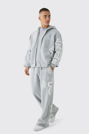 Oversized Boxy Floral Puff Print Zip Through Tracksuit