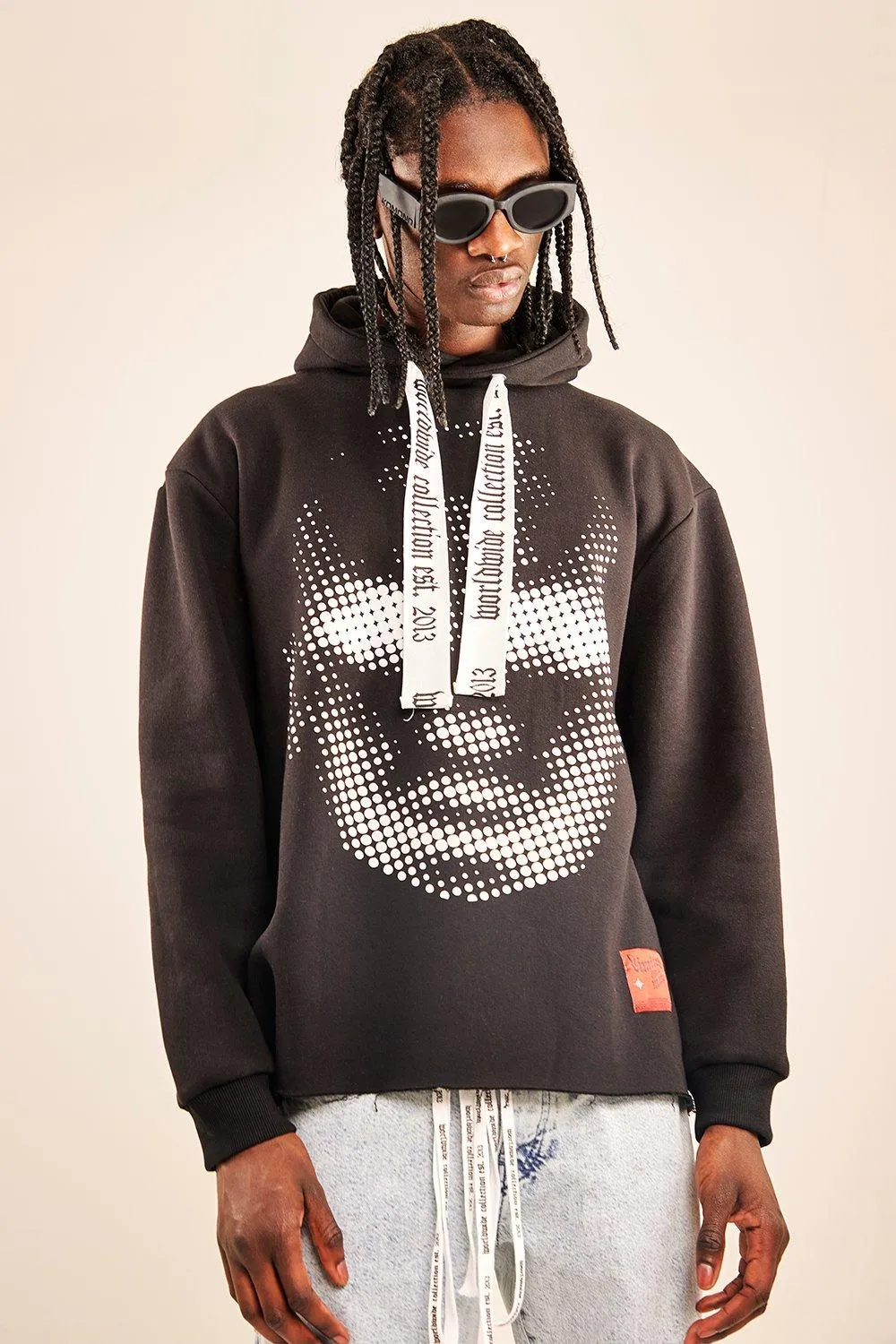 Oversized Distressed Puff Print Hoodie