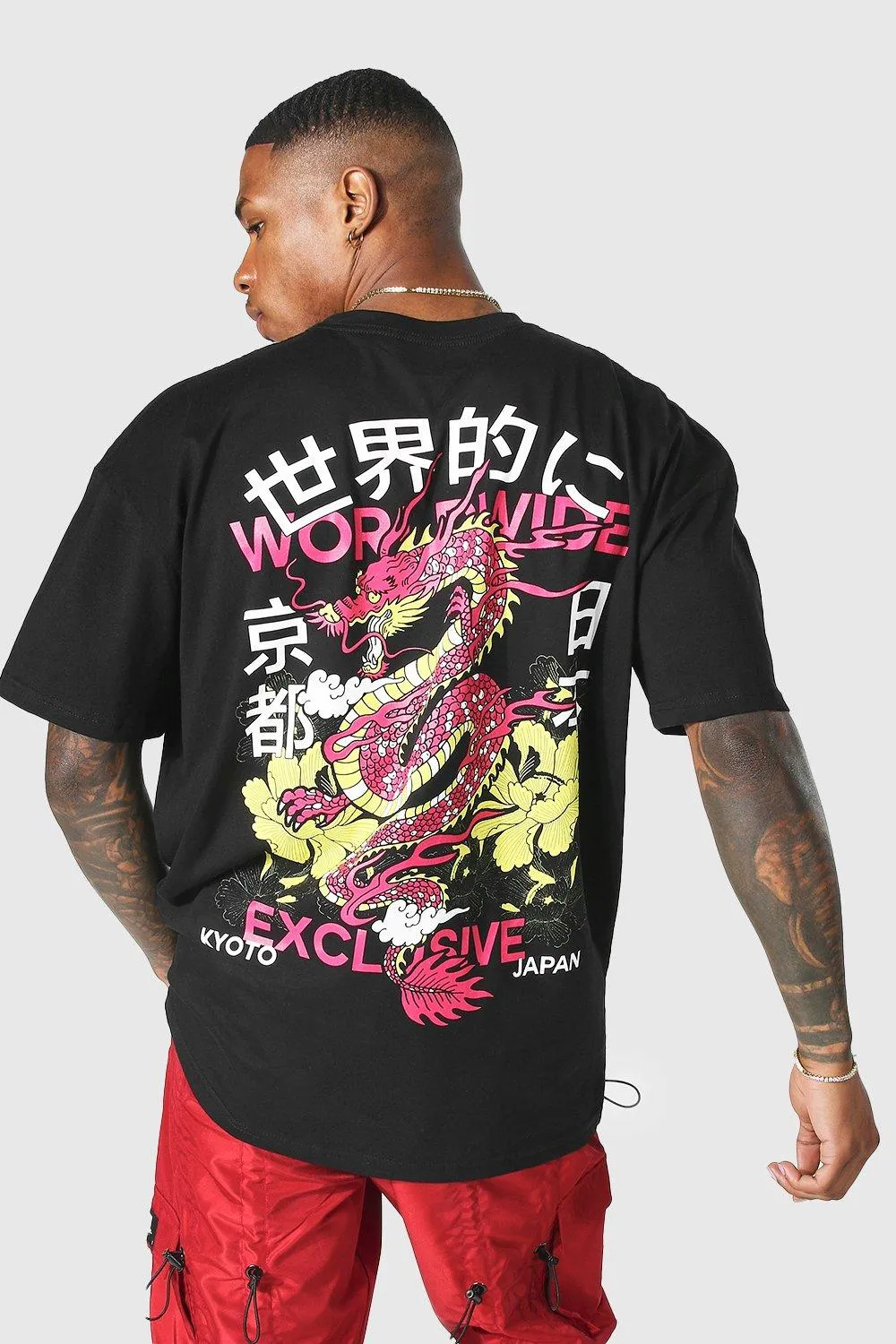 Oversized Dragon Back Print T-shirt