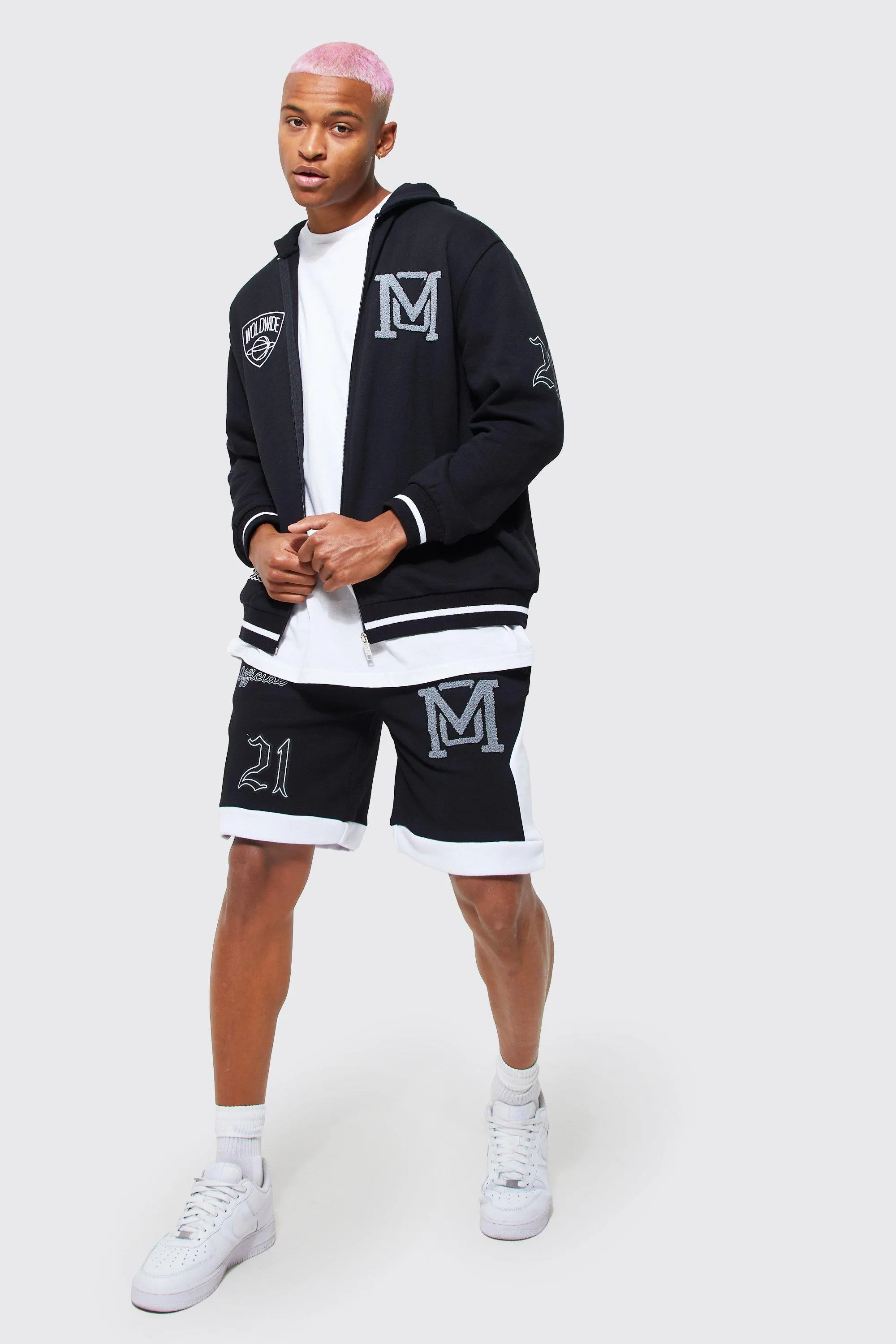 Oversized Varsity Zip Through Short Tracksuit