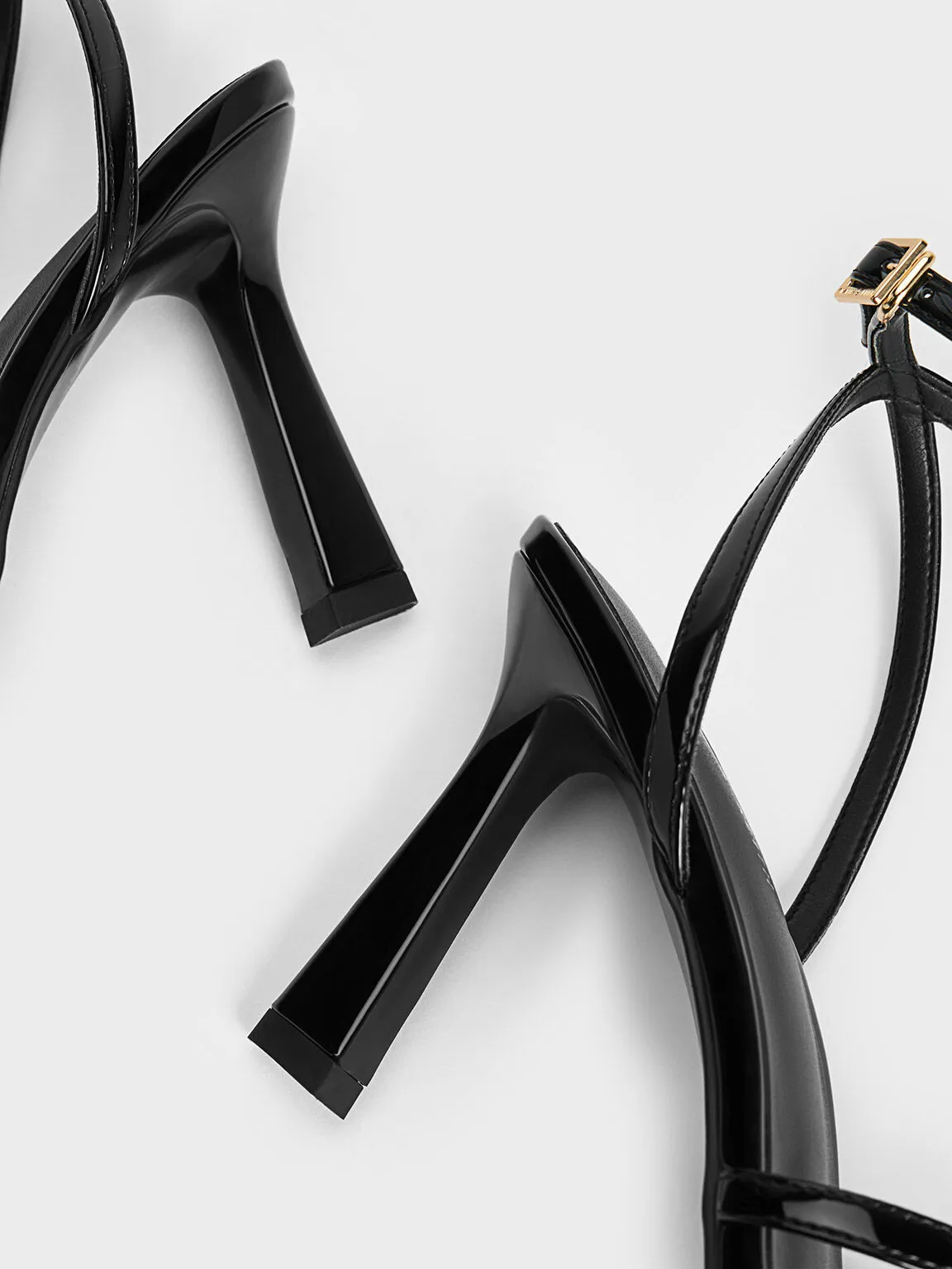 Patent Crossover-Strap Heeled Sandals - Black Patent