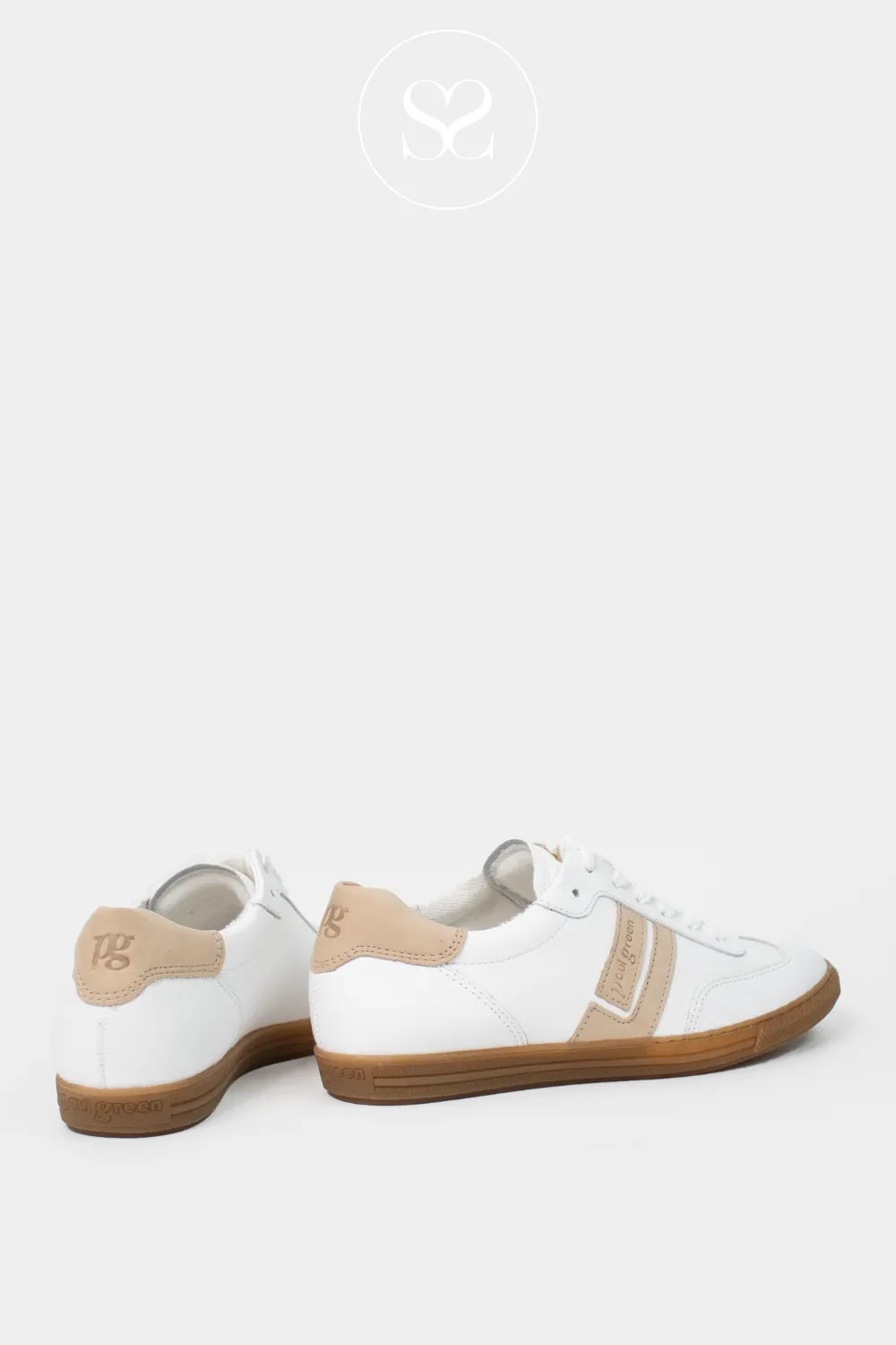PAUL GREEN 5464 TAUPE/CREAM LEATHER PLATFORM TRAINERS
