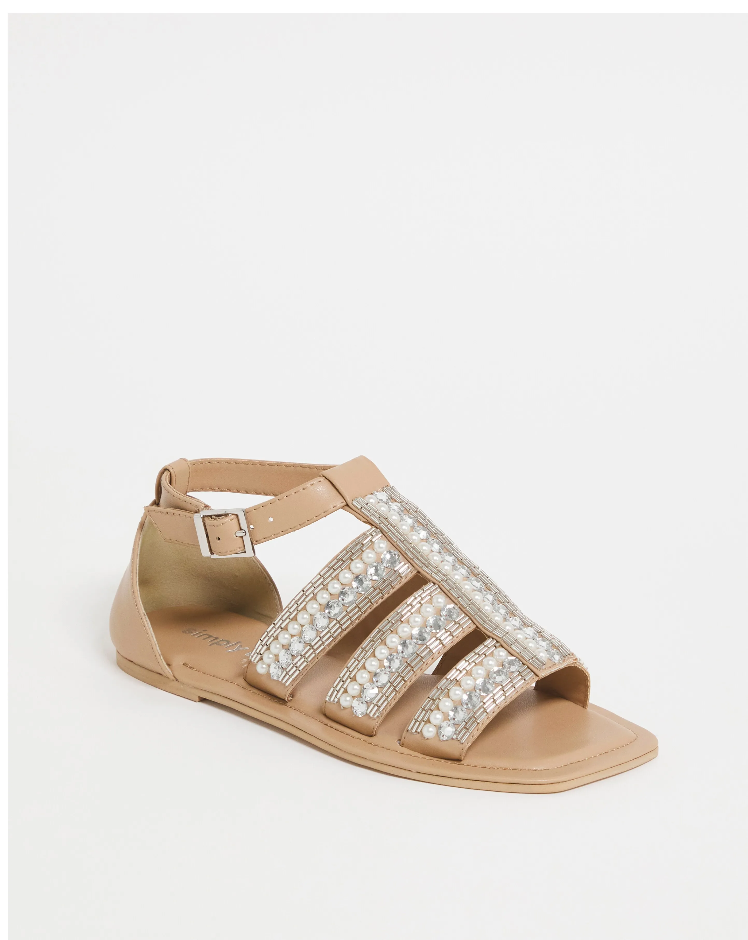 Pearl Beaded Embellished Flat Sandals Wide Fit | Simply Be