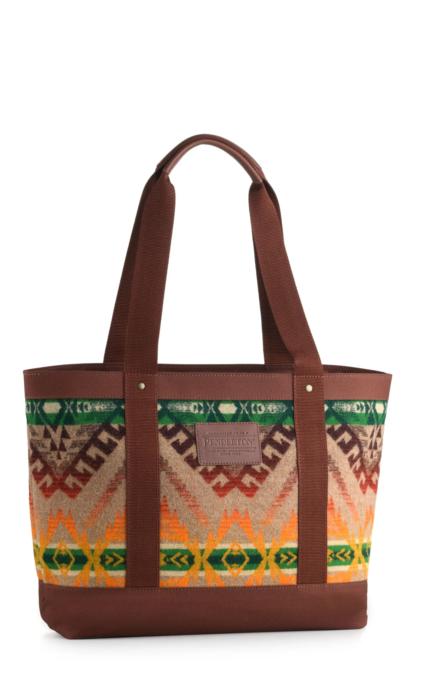 Pendleton Women's Rich Green Sunset & Sandy Brown Sawtooth Mountain Zip Tote Bag