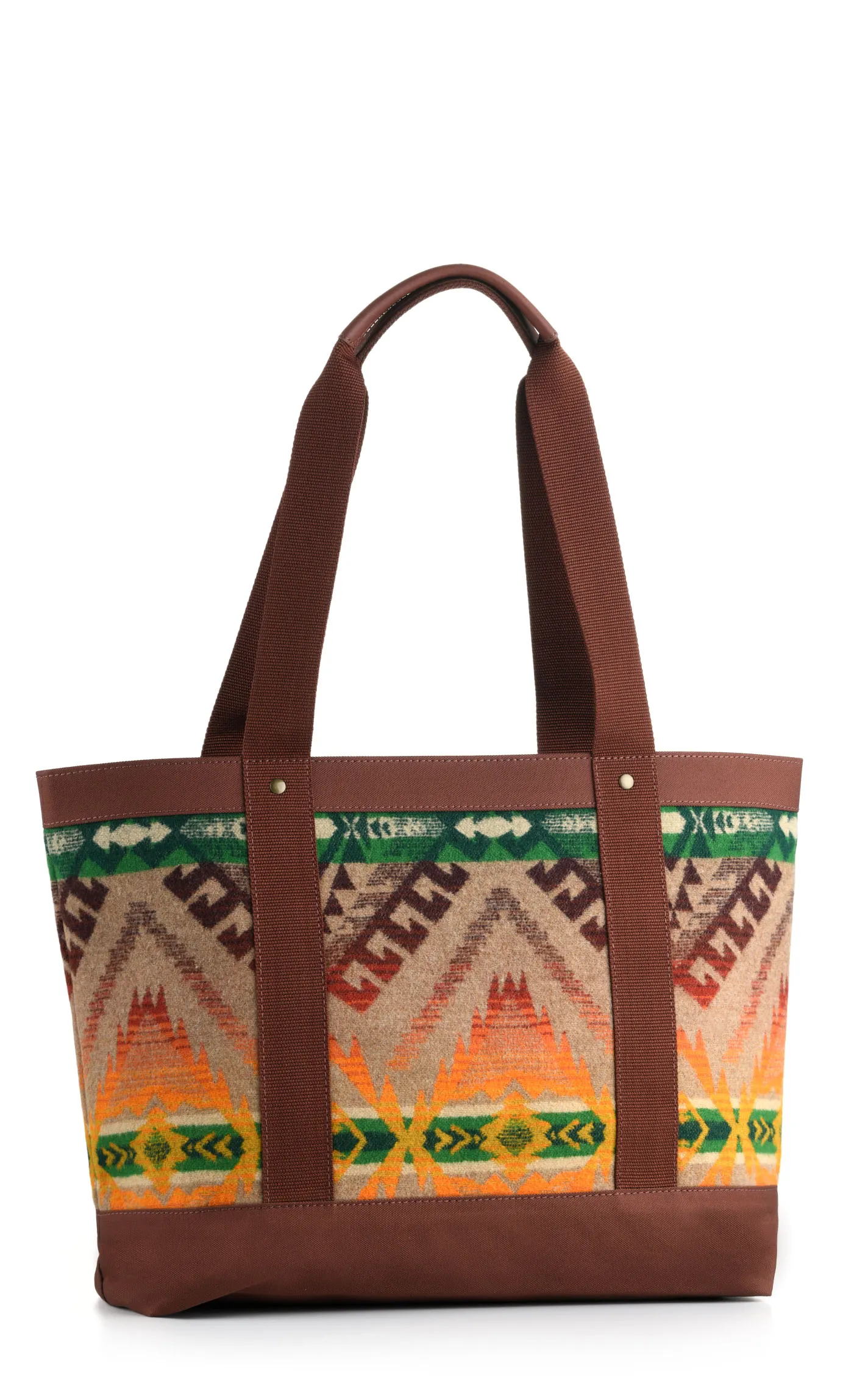 Pendleton Women's Rich Green Sunset & Sandy Brown Sawtooth Mountain Zip Tote Bag