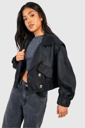 Petite Oversized Shoulder Detail Crop Trench