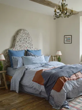 Piglet in Bed Indigo Small Gingham Check Duvet Cover - Size Super King Blue