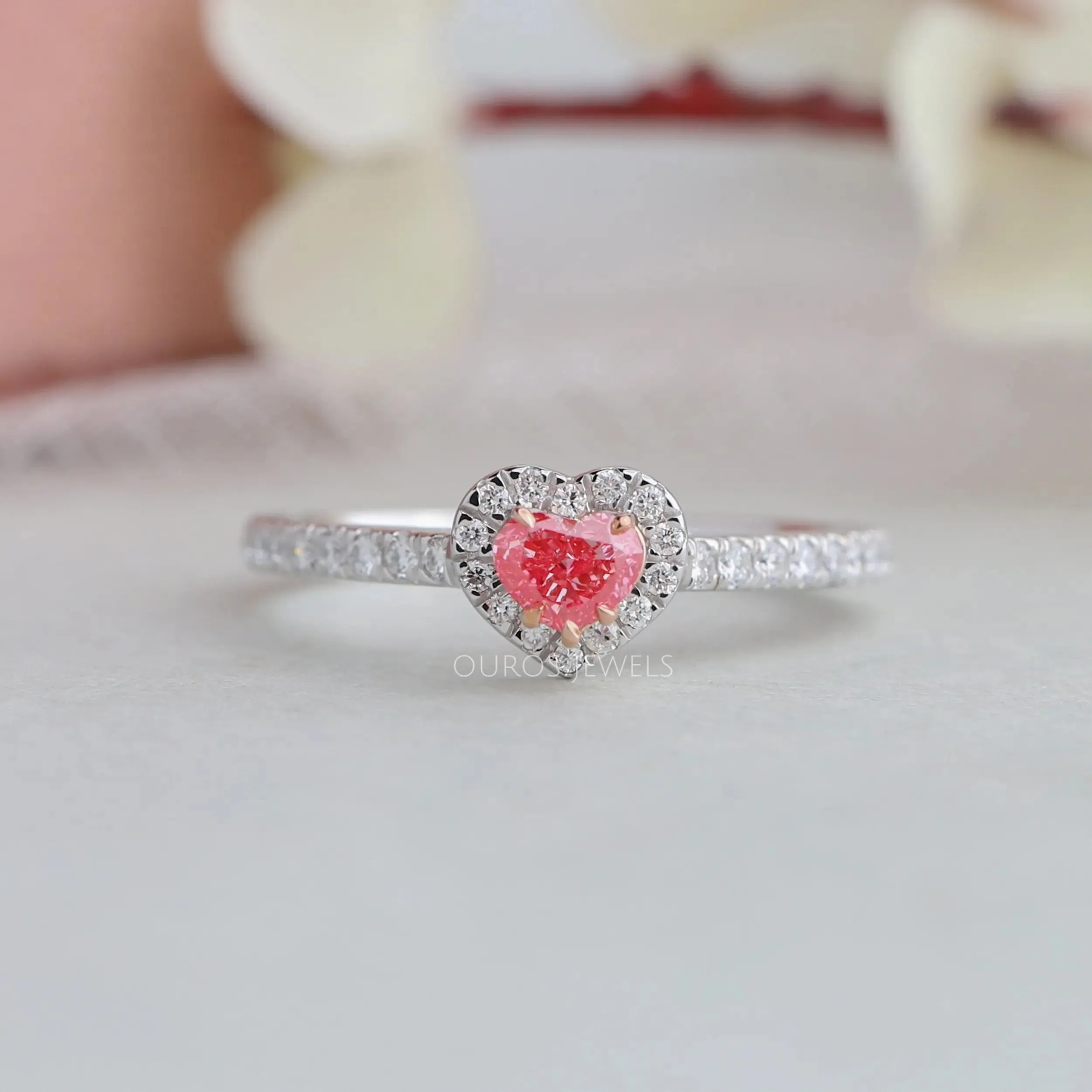 Pink Heart Cut Halo Diamond Engagement  Ring