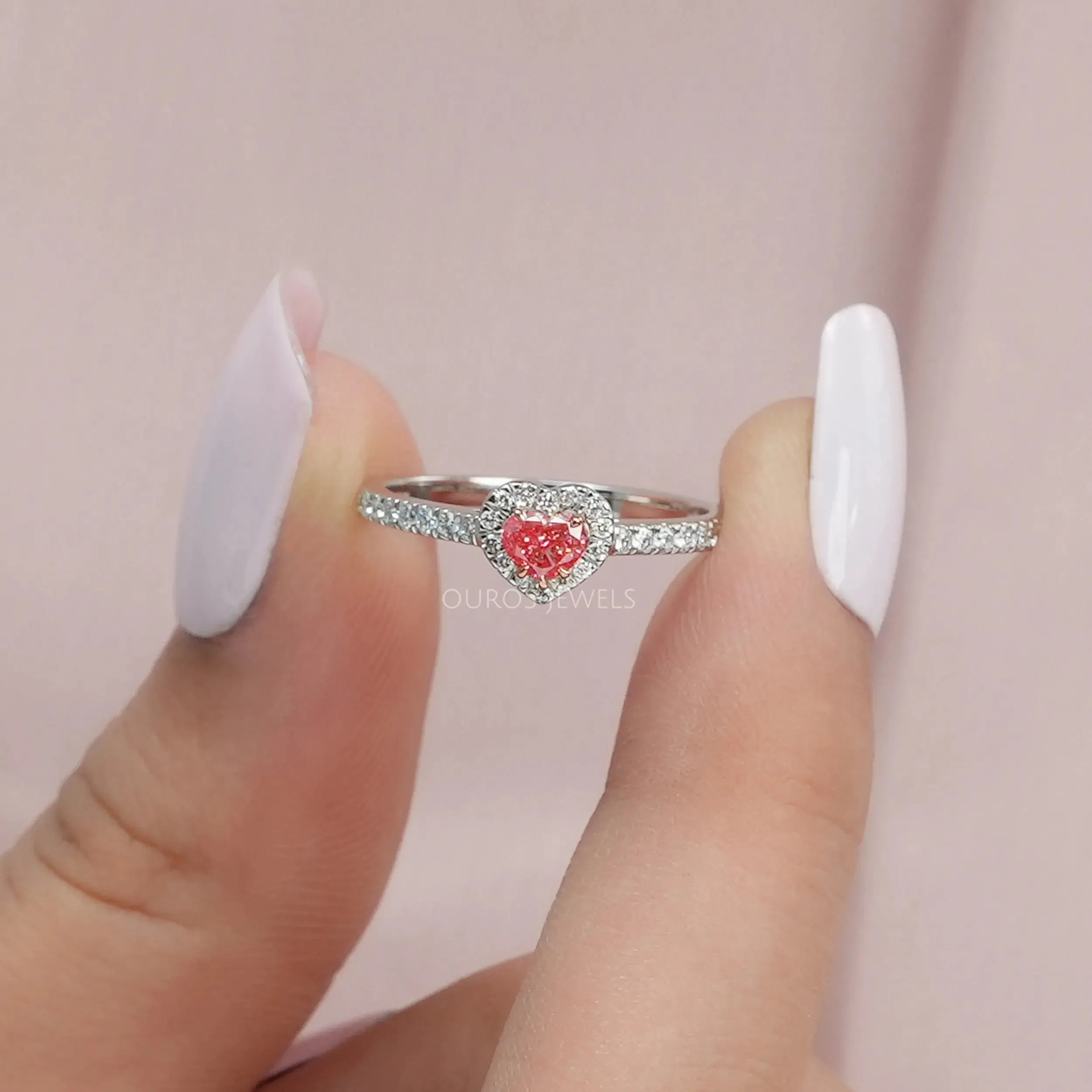 Pink Heart Cut Halo Diamond Engagement  Ring