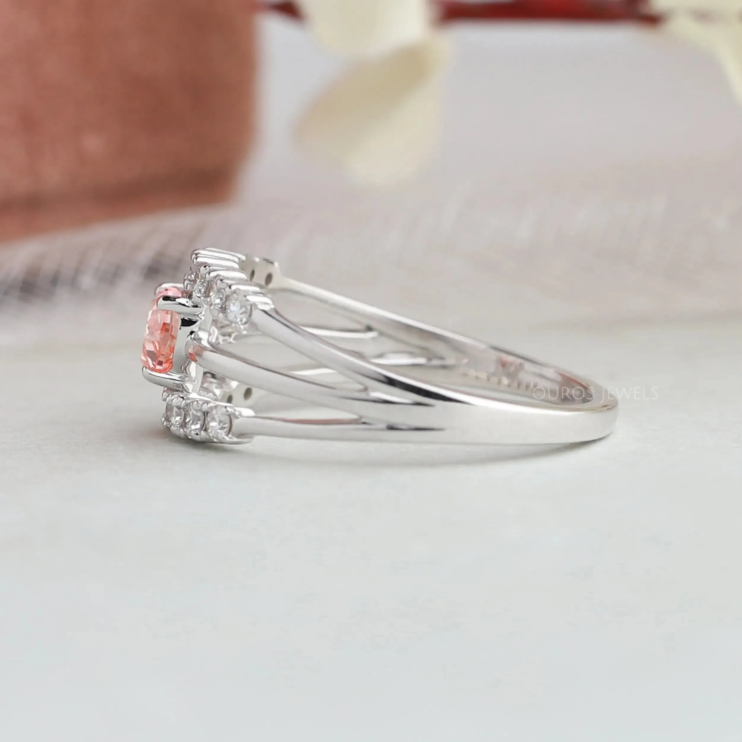 Pink Heart Diamond Split Shank Ring