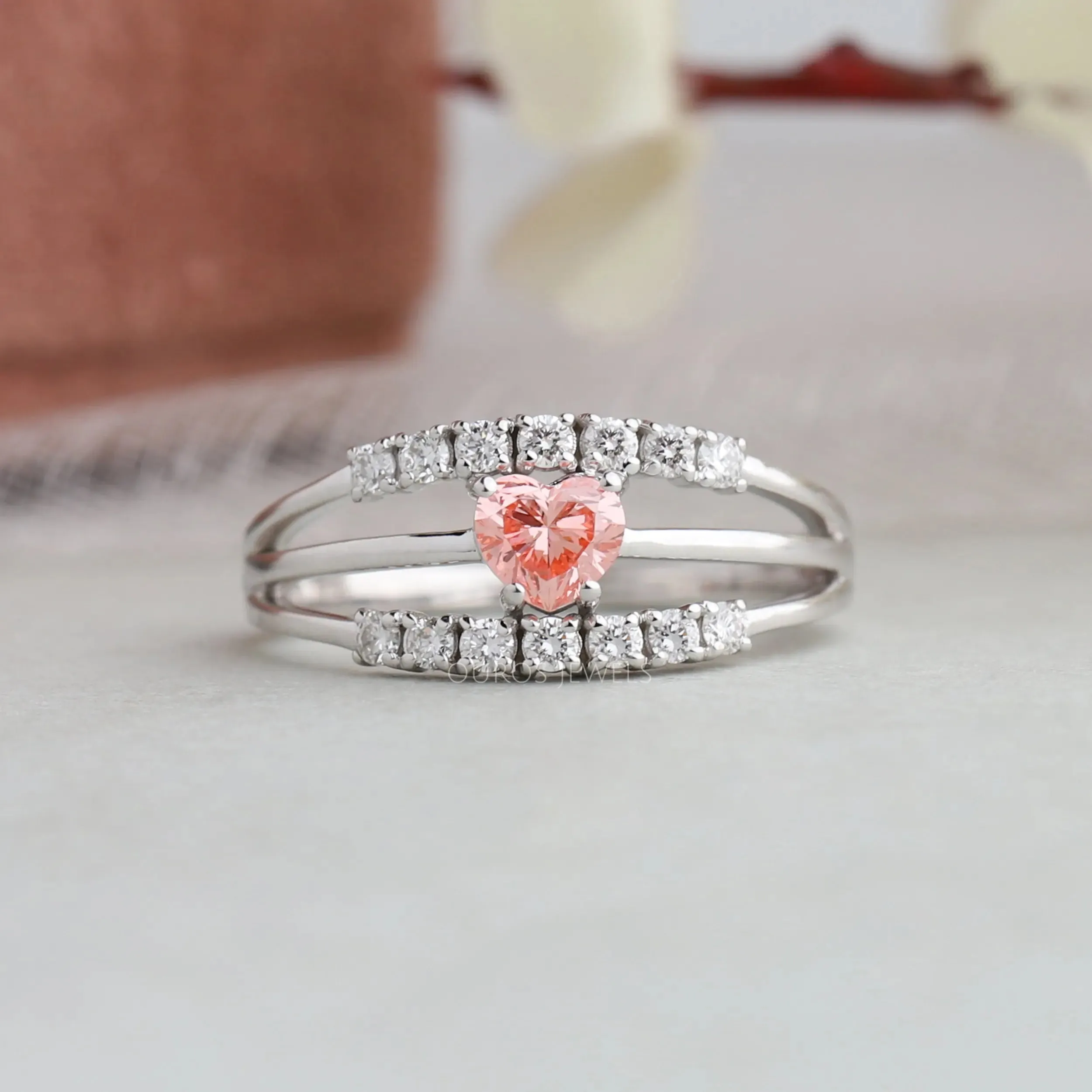 Pink Heart Diamond Split Shank Ring