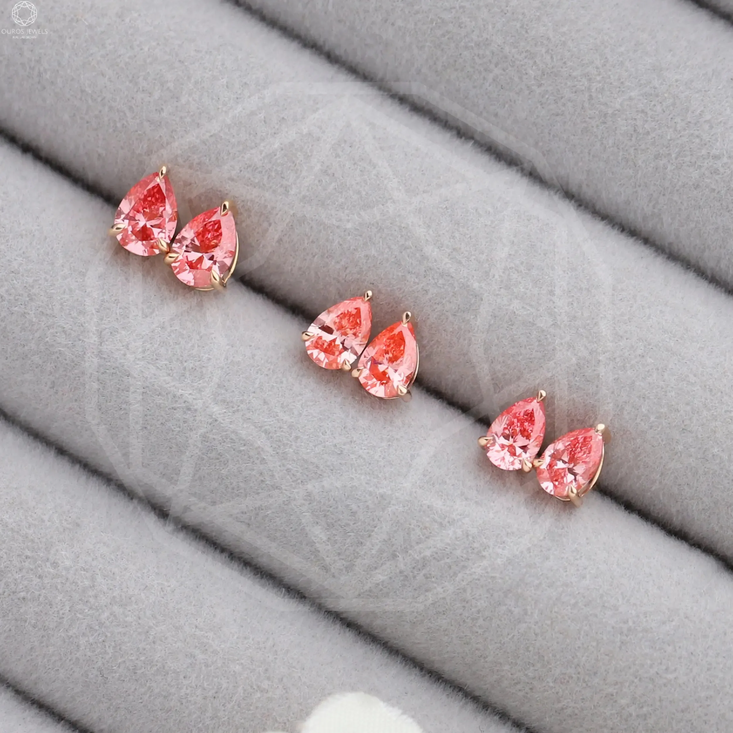 Pink Pear Cut Lab Diamond  Solitaire  Stud Earrings