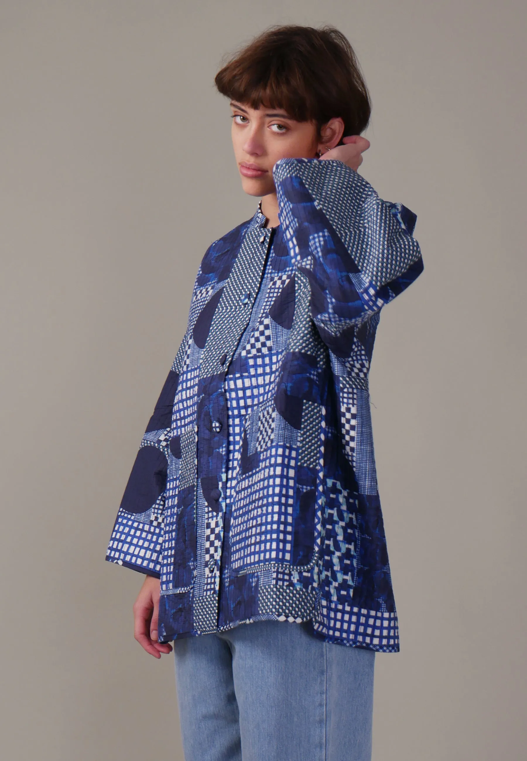 Pipette Quilted Jacket - blue patchwork