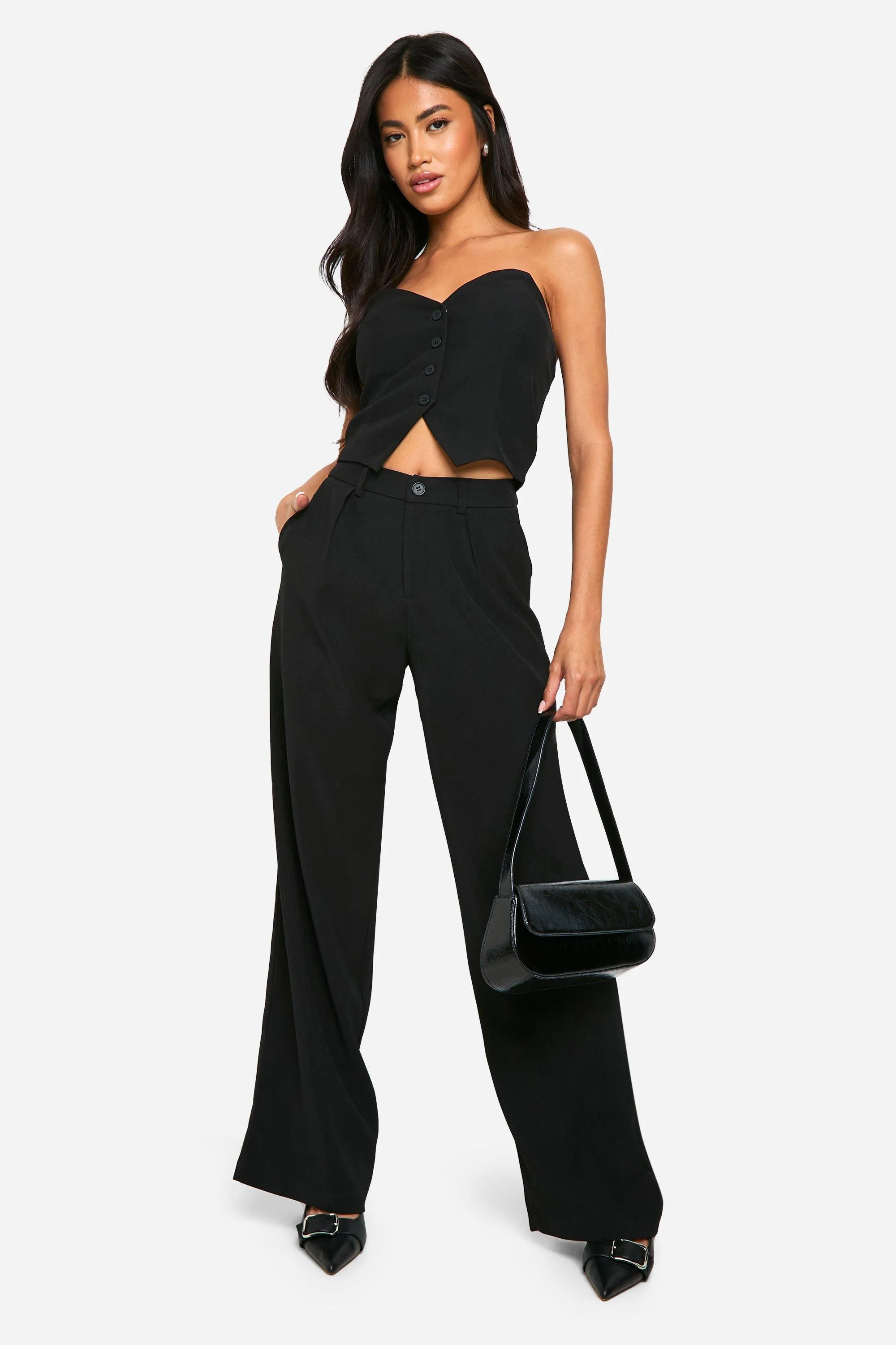 Pleat Detail Tailored Straight Leg Trousers