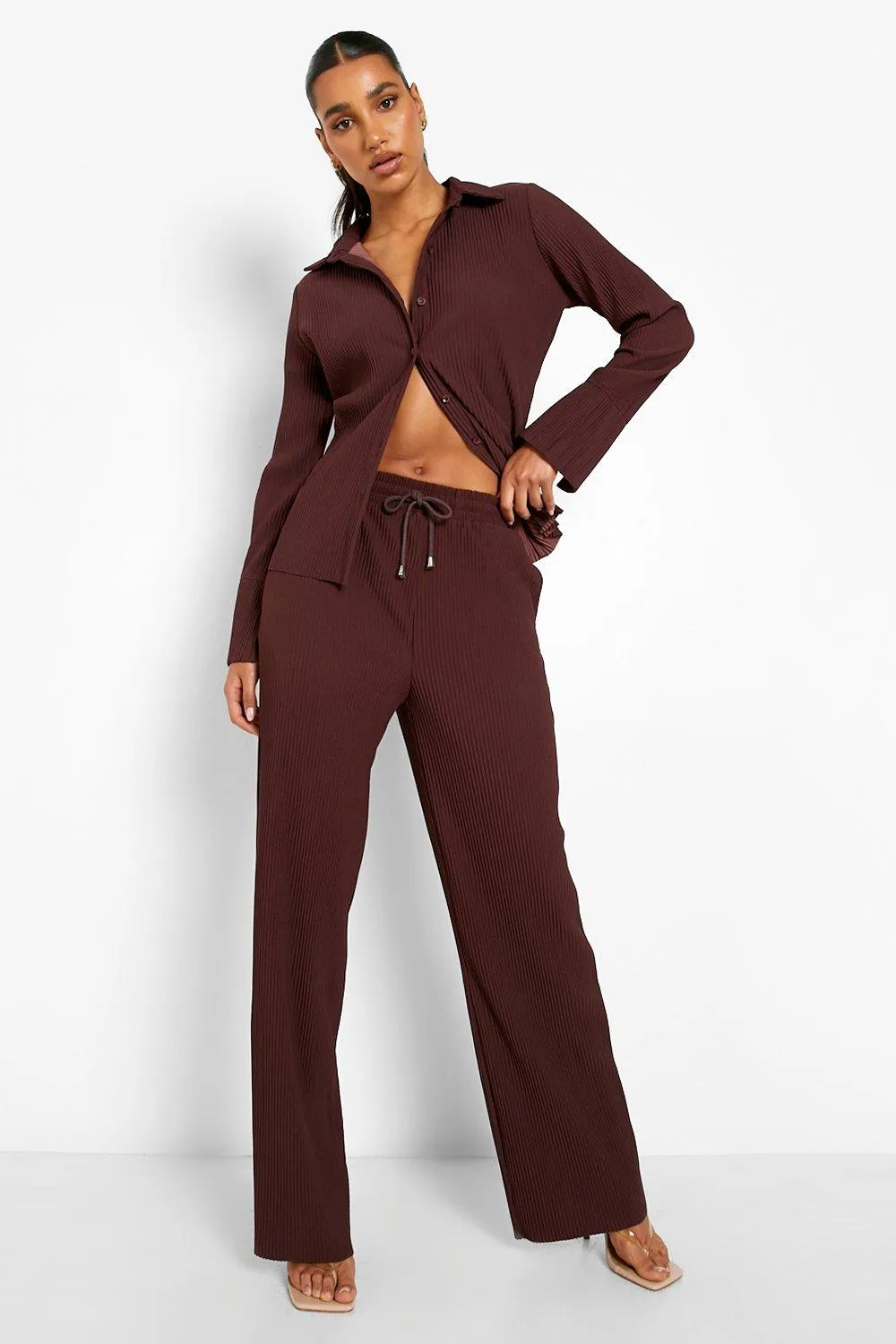 Plisse Straight Leg Pants Two-Piece