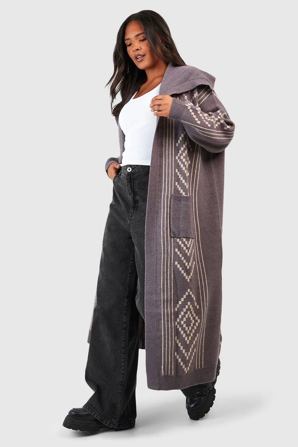 Plus Aztec Print Midi Cardigan