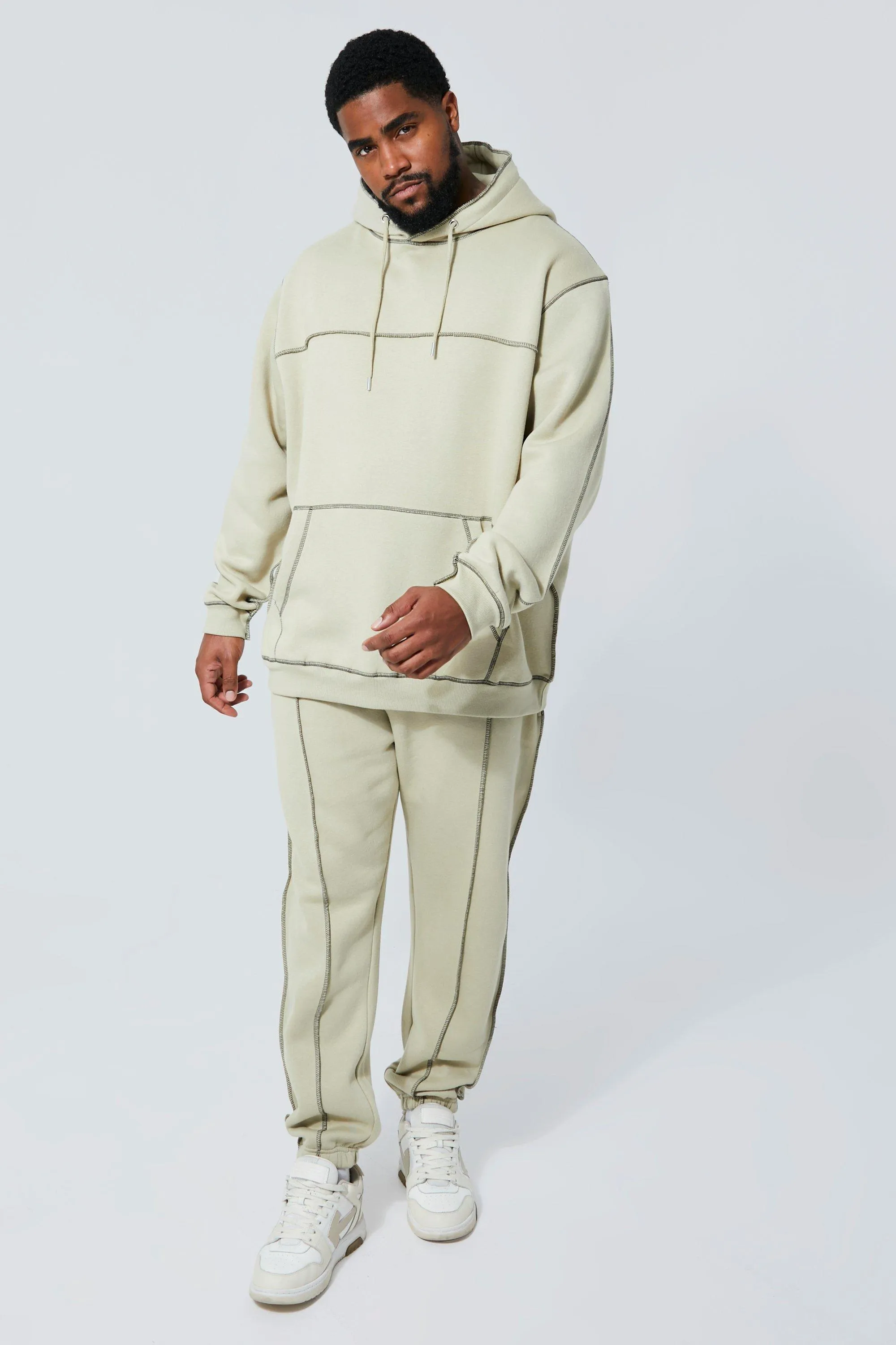 Plus Contrast Stitch Regular Fit Tracksuit | boohooMAN UK