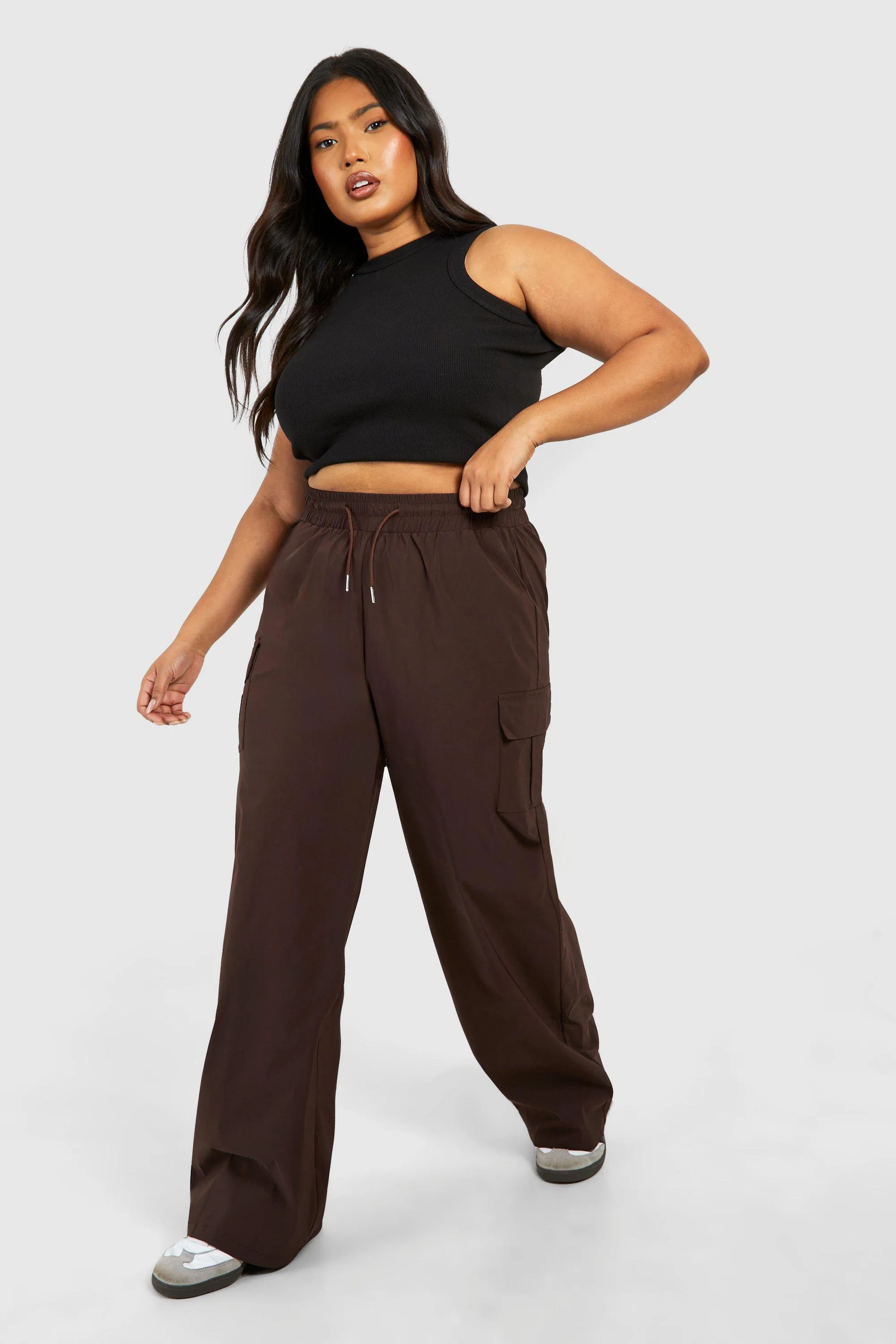 Plus Drawstring Wide Leg Cargo Pants