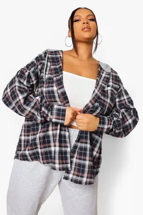 Plus Flannel Hoodie Overshirt