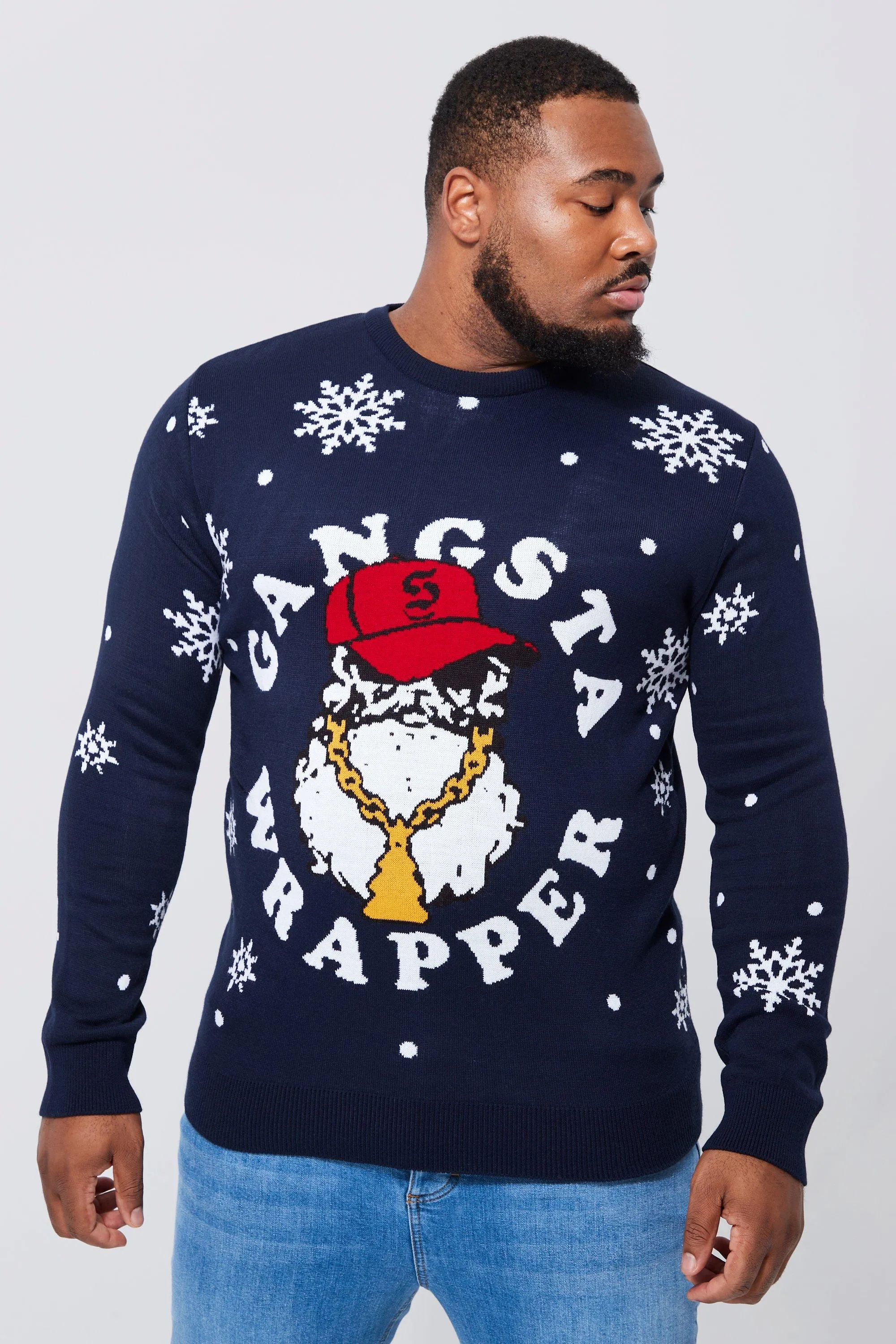 Plus Gangsta Wrapper Christmas Jumper | boohooMAN UK