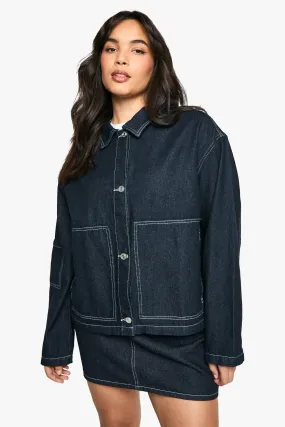 plus indigo contrast stitch denim jacket