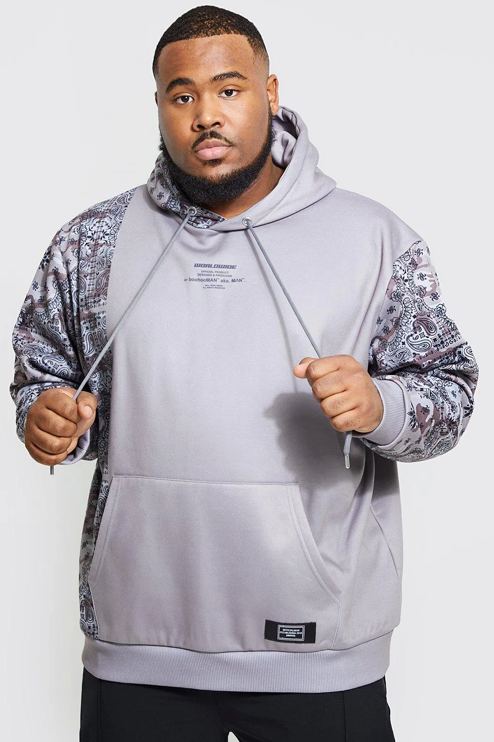 Plus Loose Spliced Bandana Print Hoodie