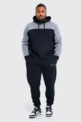 Plus Man Roman Tape Colour Block Tracksuit | boohooMAN UK