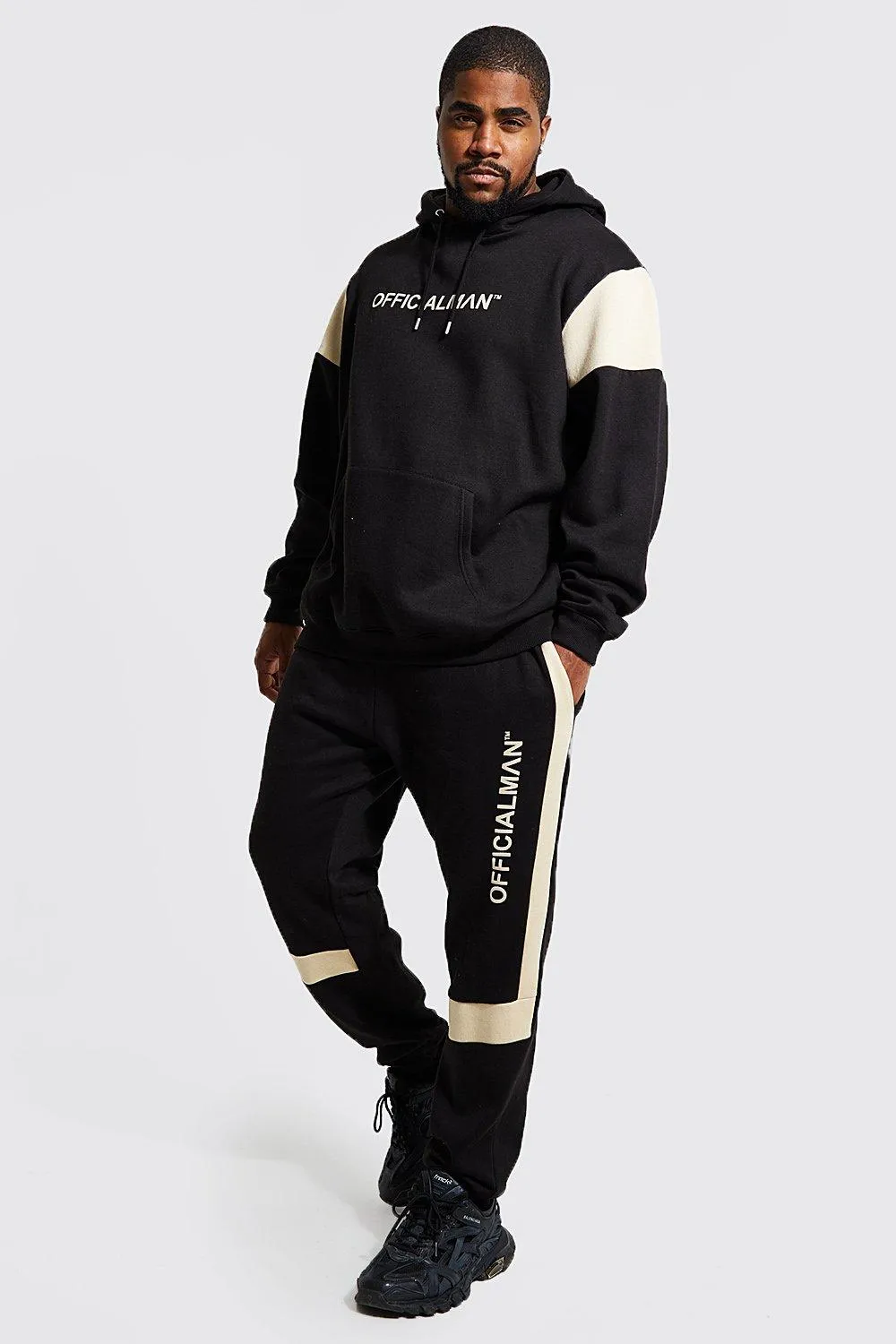 Plus Official Man Colour Block Tracksuit | boohooMAN UK