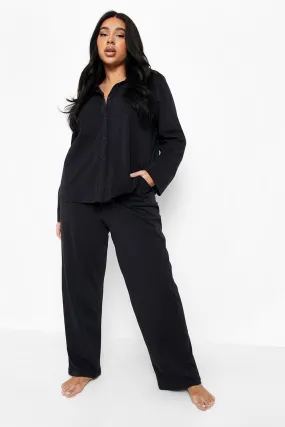 Plus Oversized Button Down Shirt & Trousers Pyjama Set