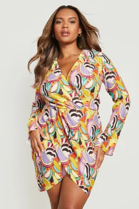 Plus Premium Abstract Plisse Wrap Dress