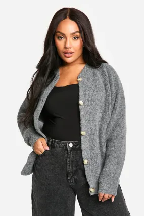 Plus Soft Rib Knit Bomber Cardigan