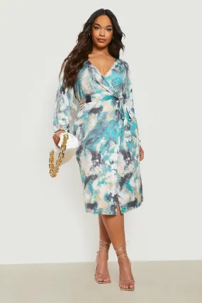 Plus Tie Dye Slinky Wrap Midi Dress