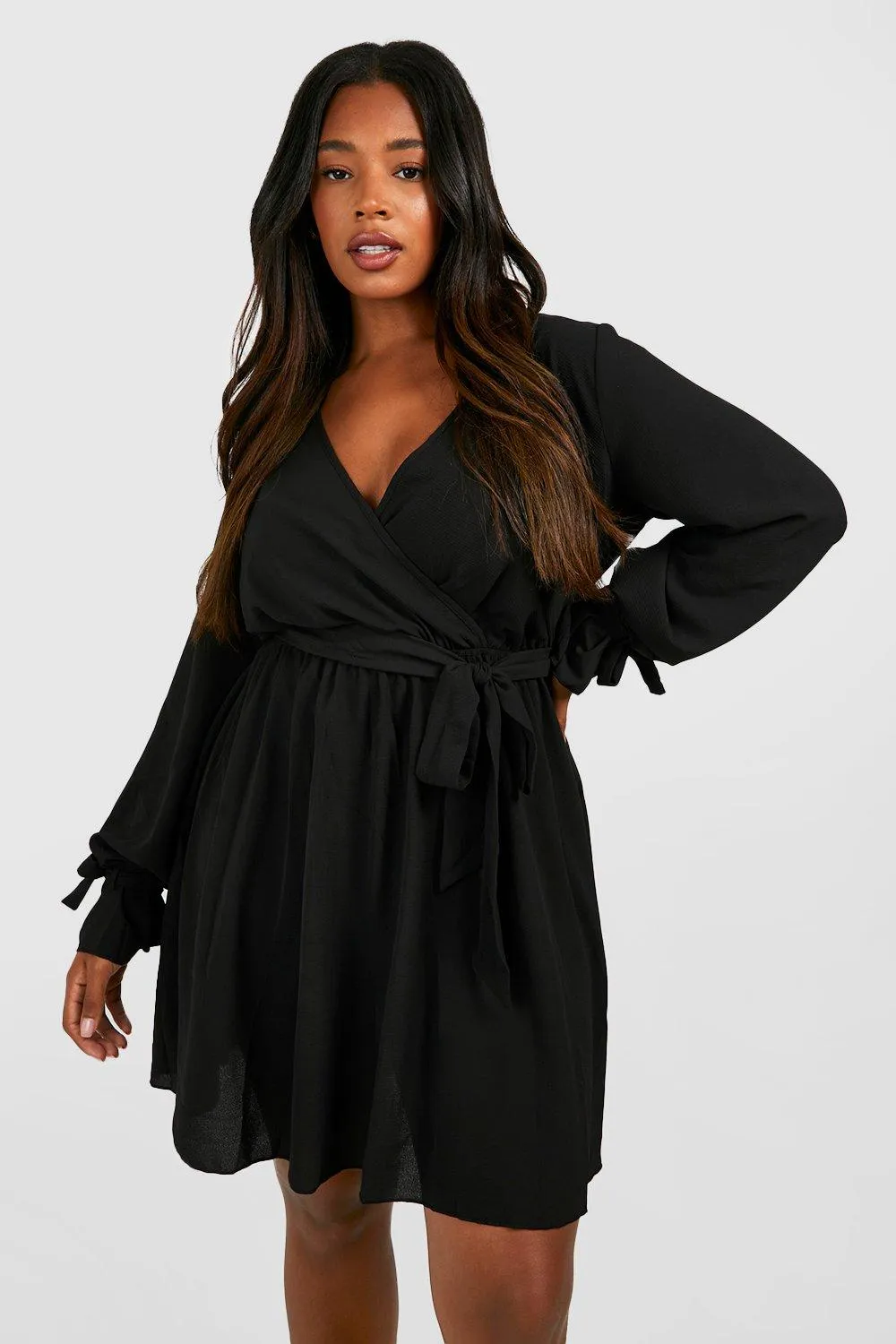Plus Wrap Tie Waist Skater Dress