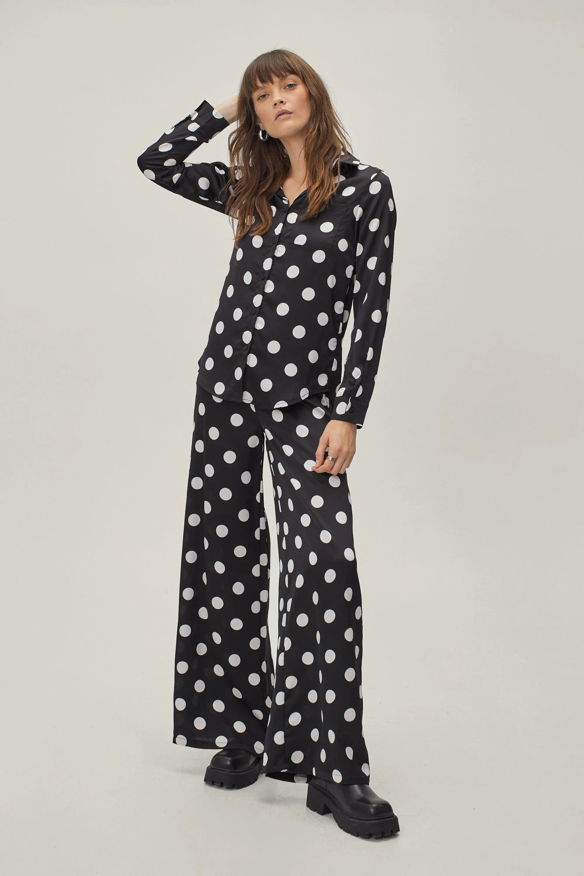 Polka Dot Spot Print Wide Leg Pants