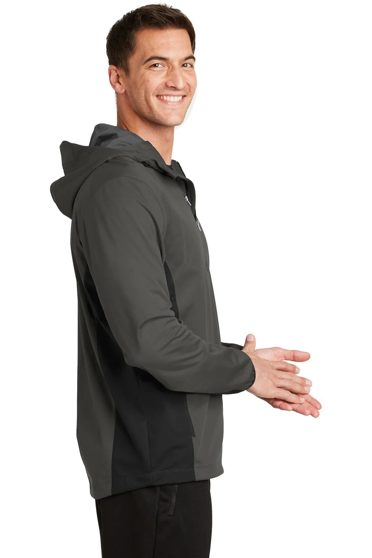 Port Authority Active Hooded Soft Shell Jacket J719 Grey Steel/ Deep Black