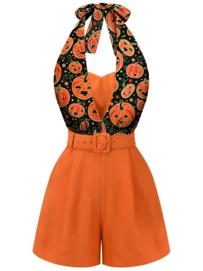 [Pre-Sale] Orange 1950s Halloween Pumpkin Halter Romper