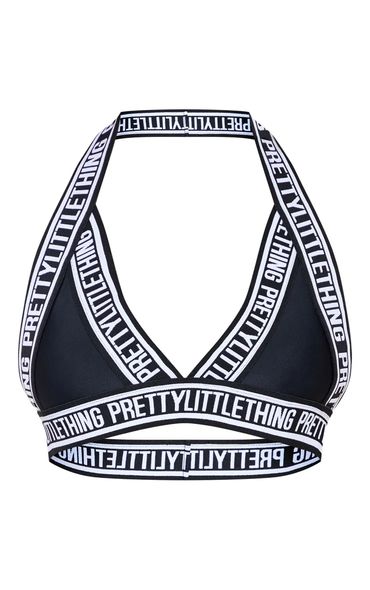 PRETTYLITTLETHING Black Strap Triangle Bikini Top