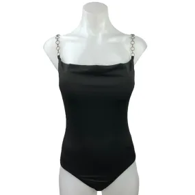 Princess Polly Black Chain Strap Stretch Cowl Neck Sleeveless Bodysuit Top Sz 2