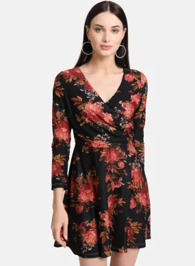 Printed Suede Wrap Mini Dress