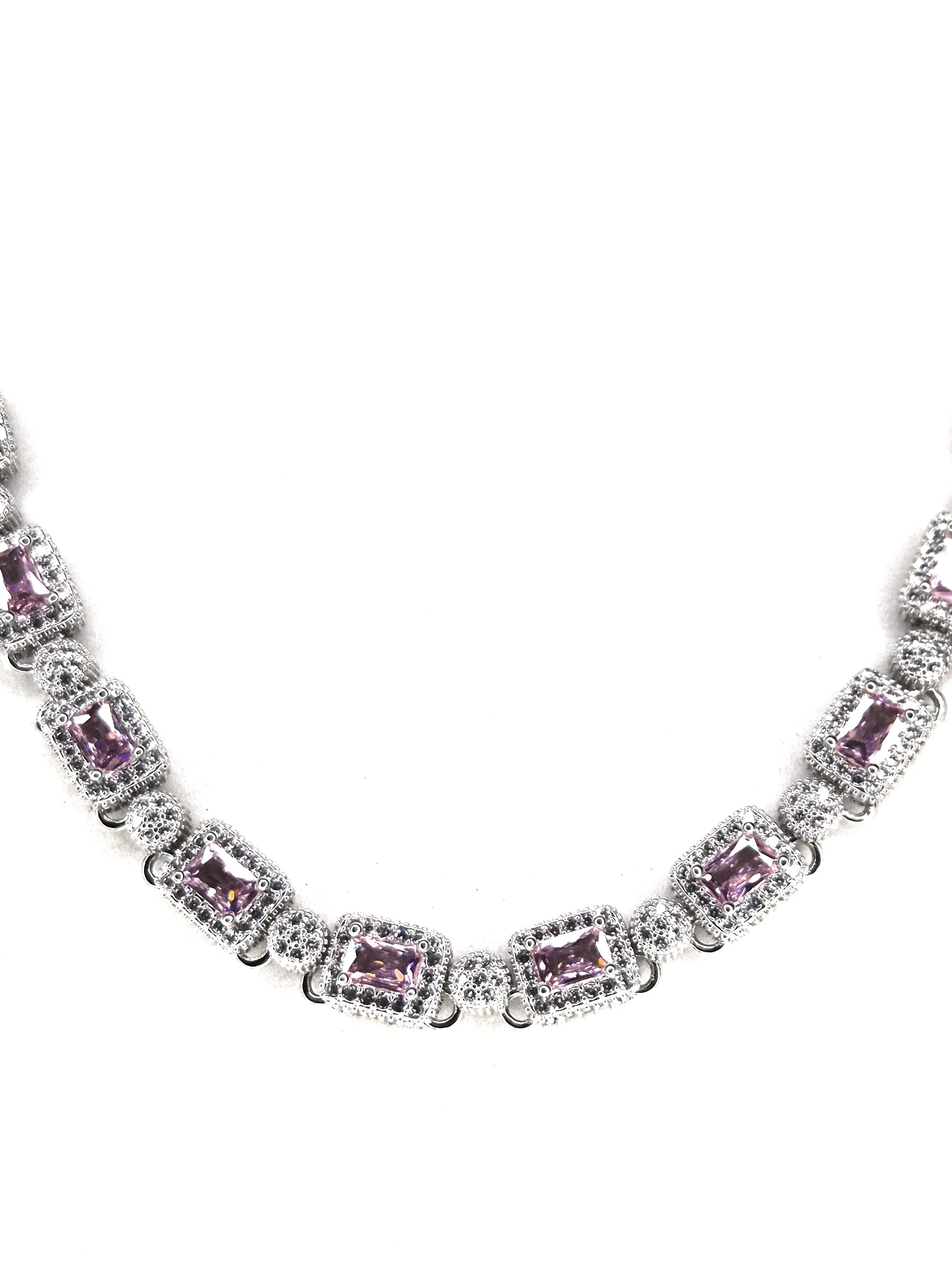 Prism Freezing Pink Cushion Cut iced out 14k white gold Necklace By Freshice