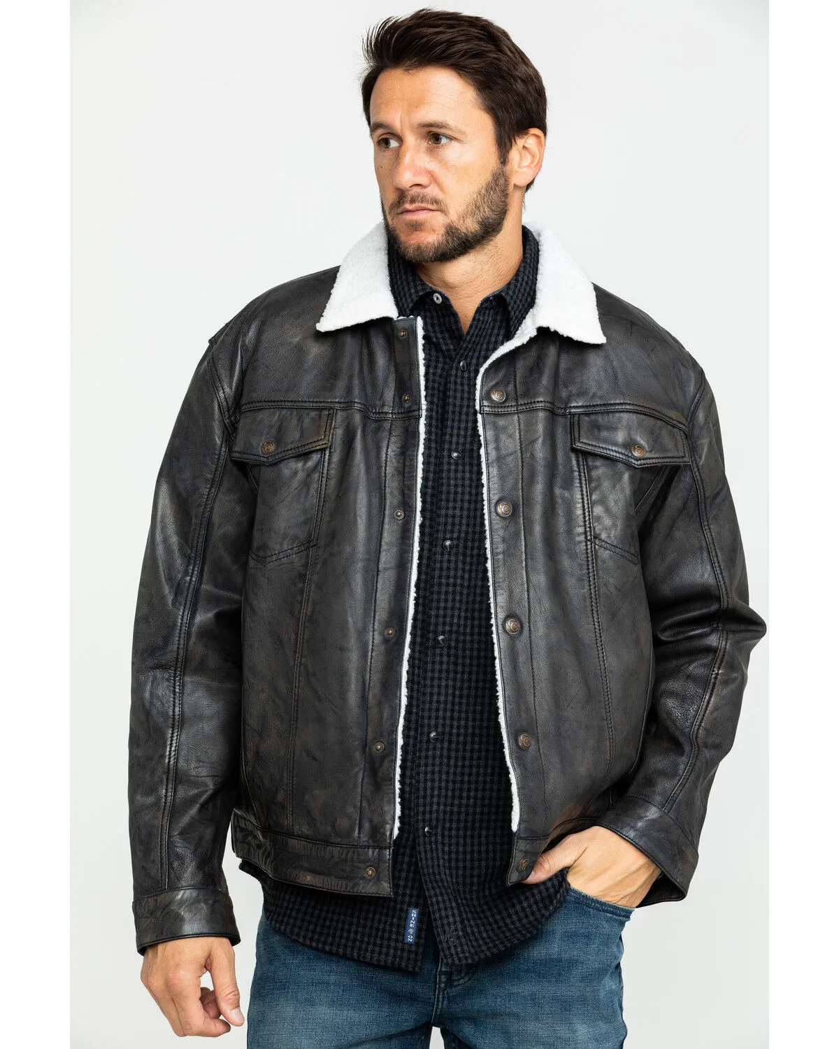 Product Name:  Cripple Creek Men's Concealed Carry Sherpa Lined Leather Jacket