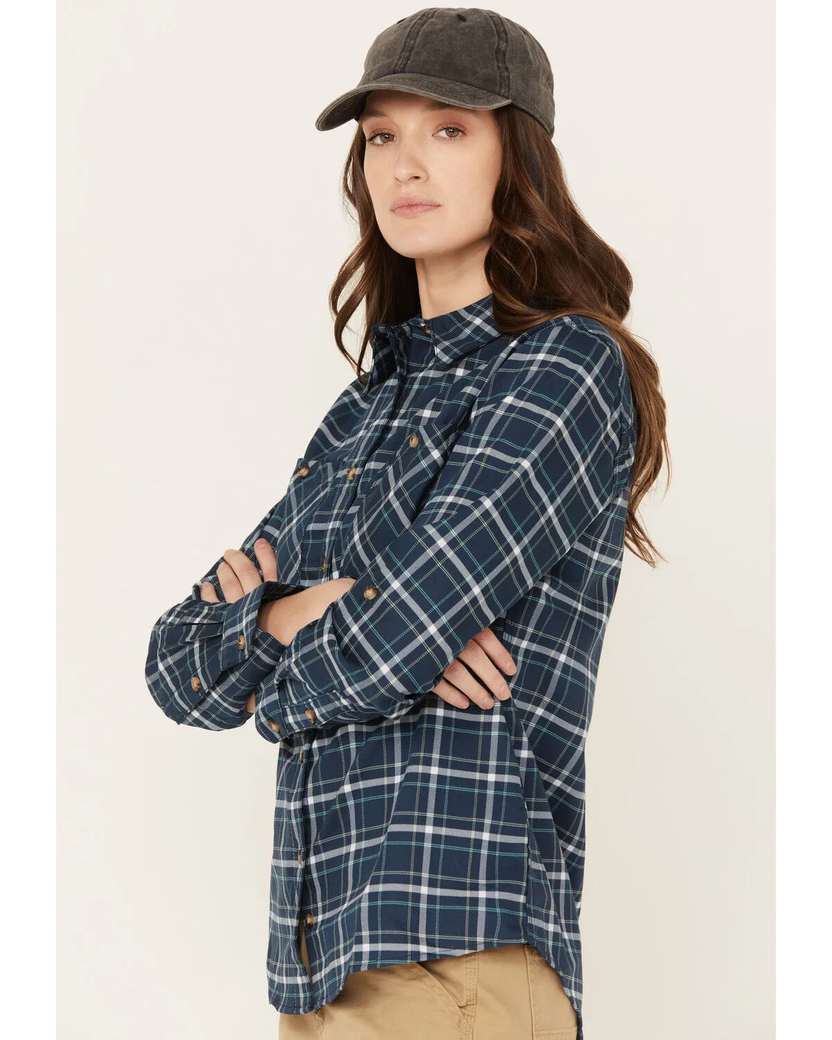 Product Name:  Wrangler Riggs Workwear Women's Plaid Print Long Sleeve Button Down Shirt