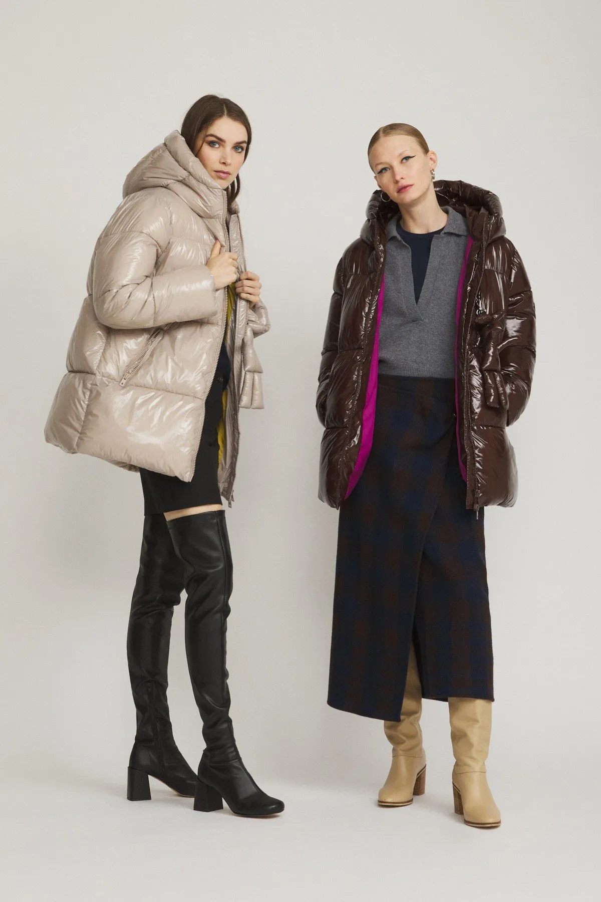 Puffer jacket shiny effect with wide neck