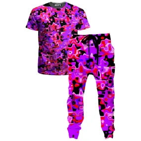 Purple Red and Black Rave Camo Melt T-Shirt and Joggers Combo