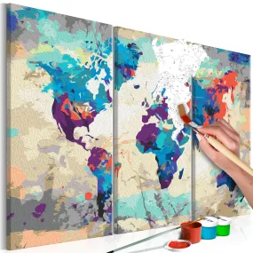 Quadro fai da te World Map (Blue & Red) 3 Parts