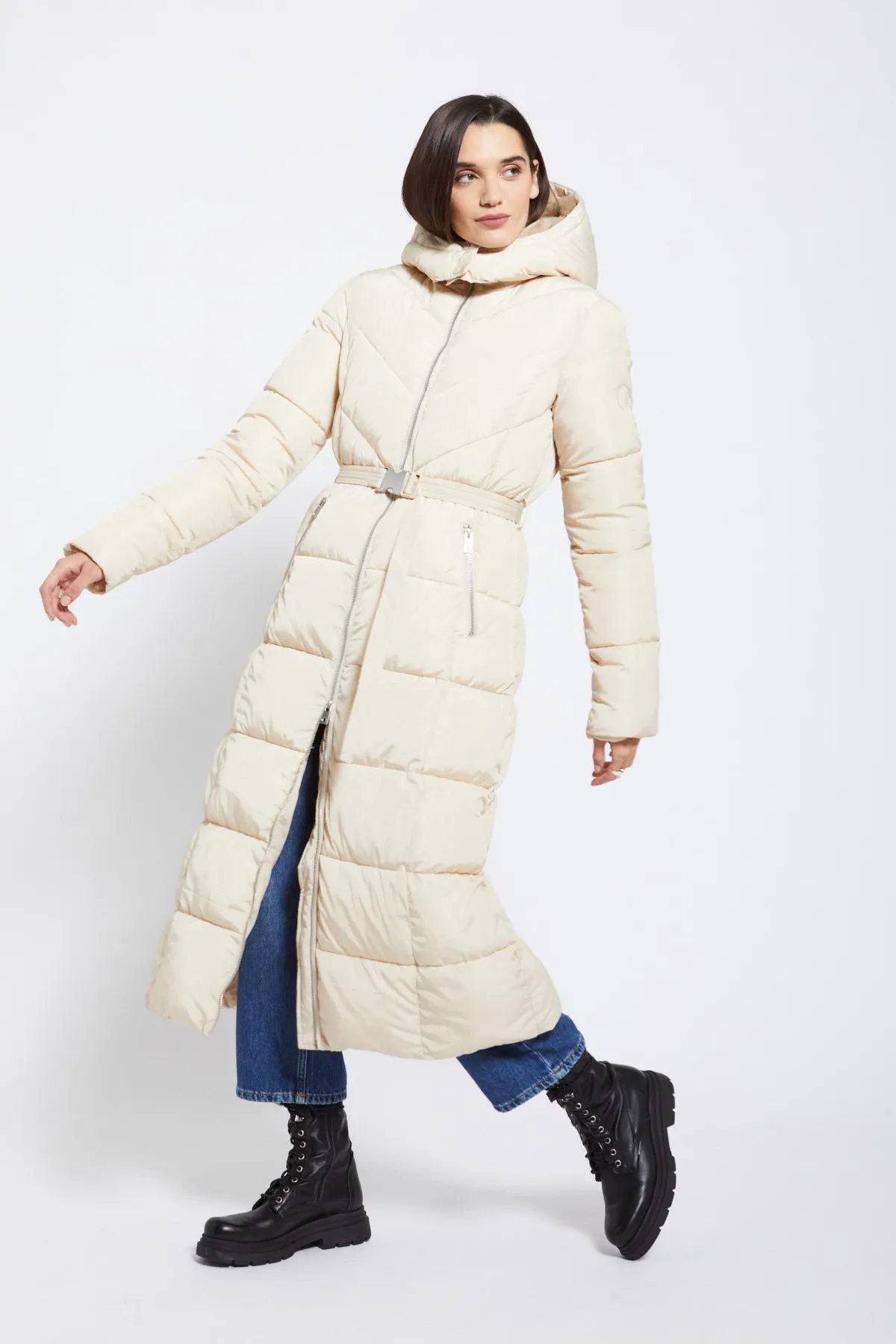 Quilted puffer long jacket